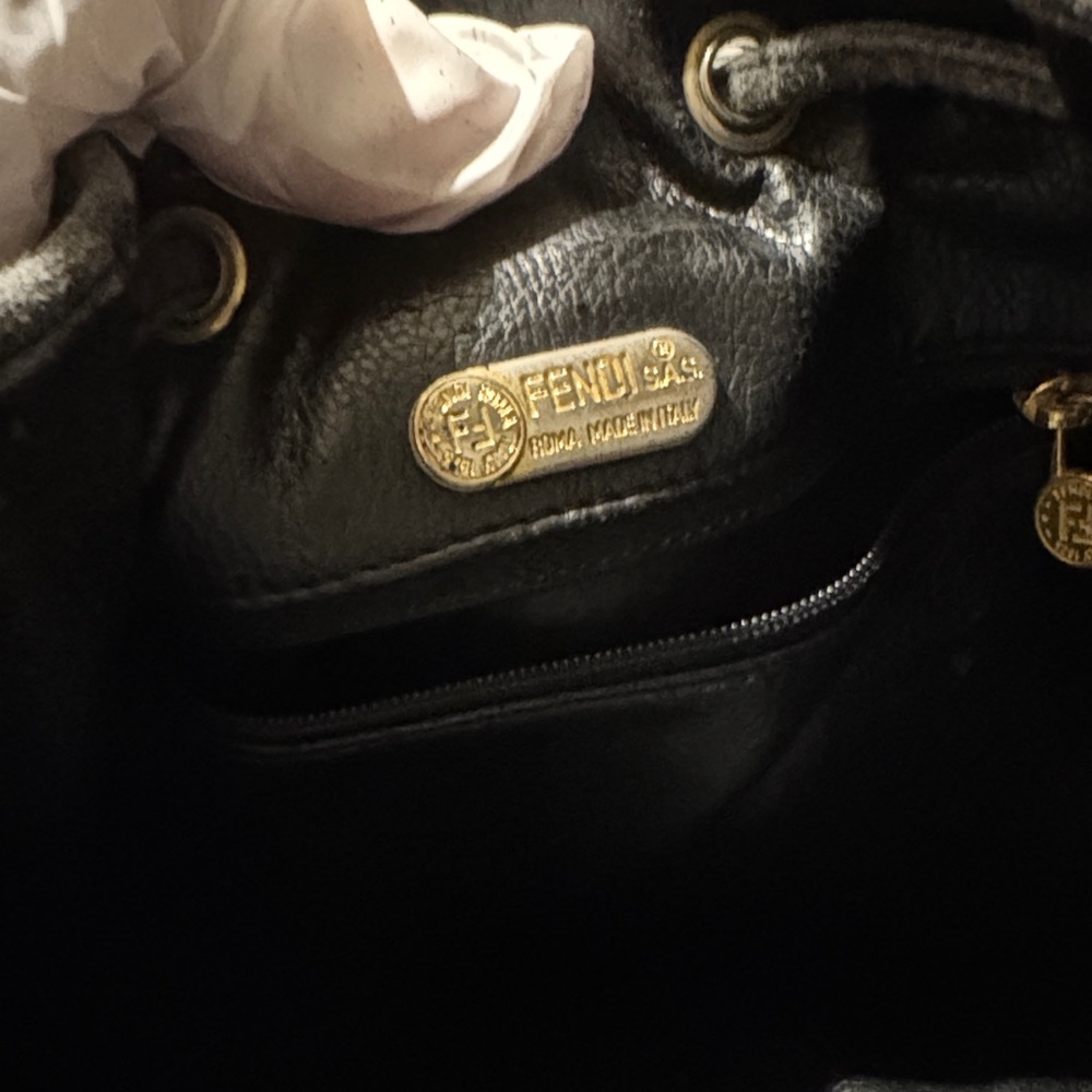Fendi Black Canvas and Leather Drawstring Shoulder Bag - Picture 3 of 14